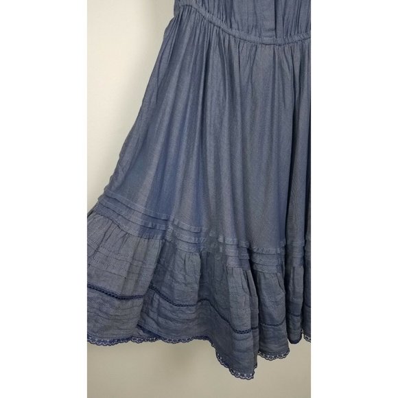 Levi's Sz. S Blue Chambray Lace Tank Tiered Dress Elastic Waist Interior Slip - Picture 4 of 10